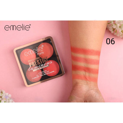 Emelie Paris Professional Prestige Luminous Flawless Finish Matte Blusher 4in1 Blush On Palette