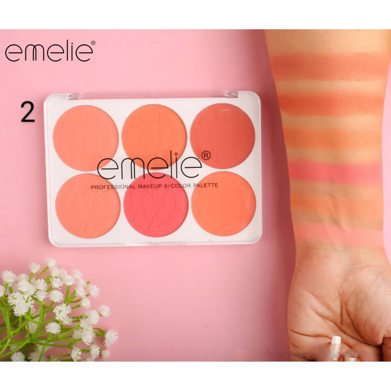 Emelie Professional Makeup Matte Blusher 6 Color Round Palette