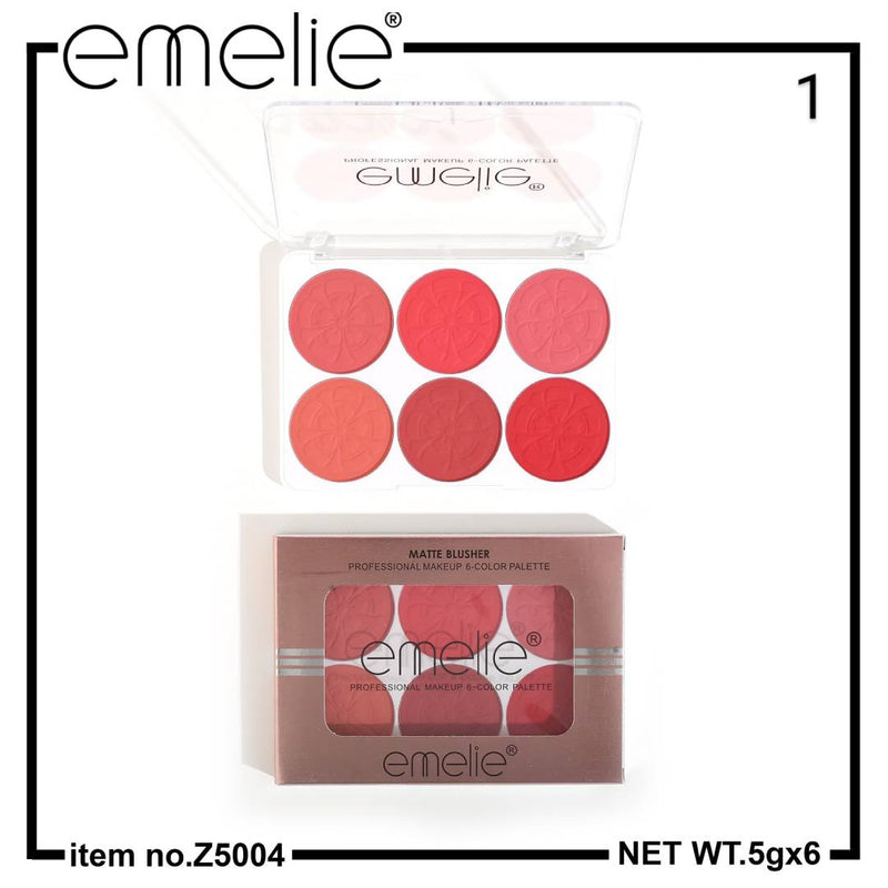 Emelie Professional Makeup Matte Blusher 6 Color Round Palette