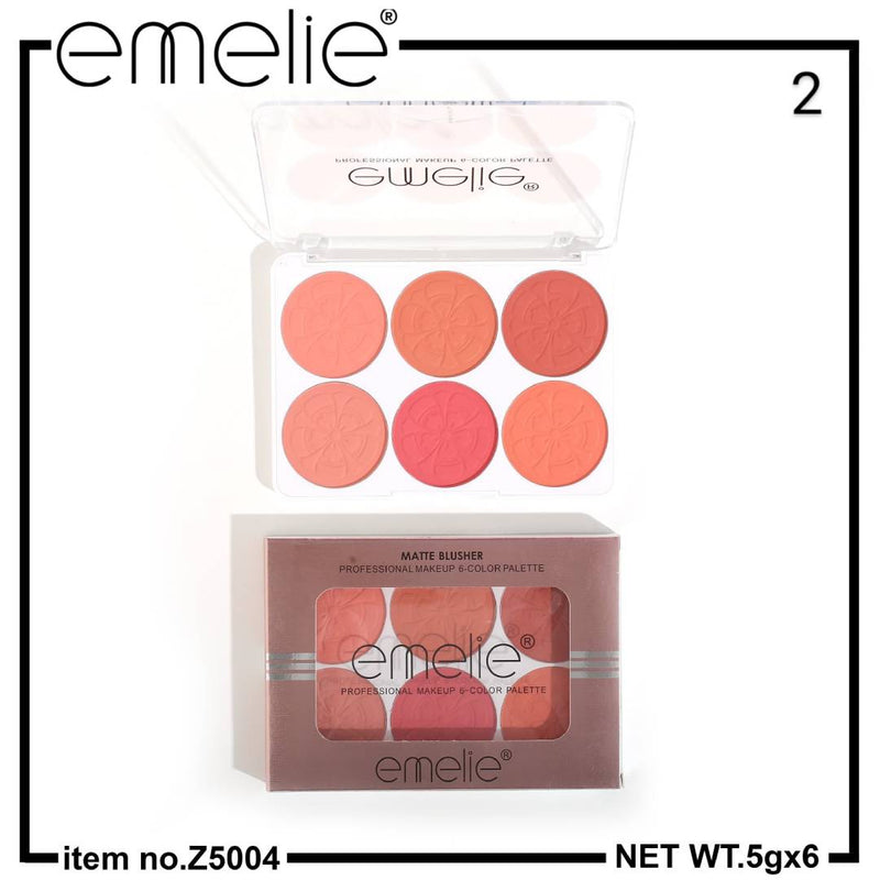 Emelie Professional Makeup Matte Blusher 6 Color Round Palette