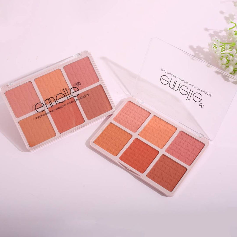 Emelie Professional Makeup Matte Blusher 6 Color Square Palette