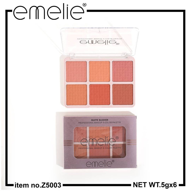 Emelie Professional Makeup Matte Blusher 6 Color Square Palette