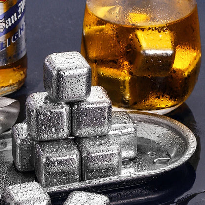 Reusable 6pcs Stainless Steel Ice Cube Set With Tong