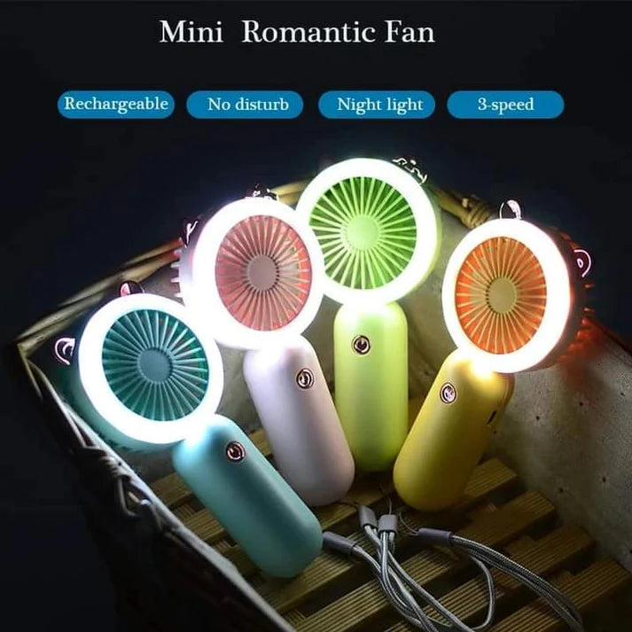 Portable Handheld Cute Mini USB Rechargeable Cooling Fan With Led Light