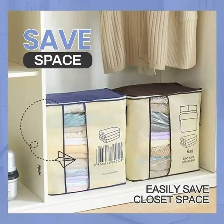 Multipurpose Non Woven Storage Bag Organizer With Handle Transparent Visual Window for Clothes & Blanket