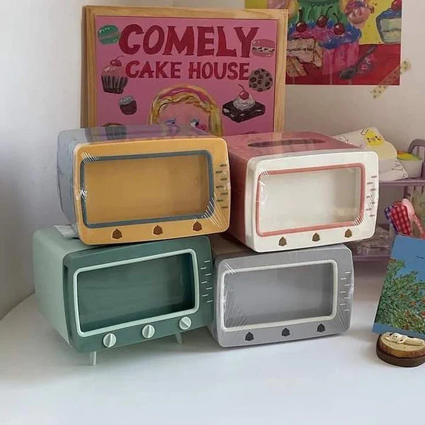 2in1 Creative Retro TV Tissue Box Organizer With Phone Stand