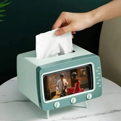 2in1 Creative Retro TV Tissue Box Organizer With Phone Stand