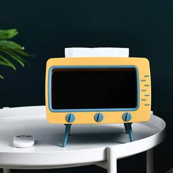 2in1 Creative Retro TV Tissue Box Organizer With Phone Stand