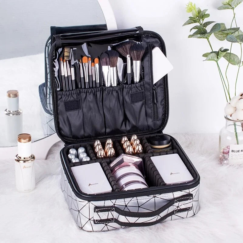 Professional Multifunctional Portable Square Partition Makeup Cosmetic Bag Organizer Traveling Storage Box