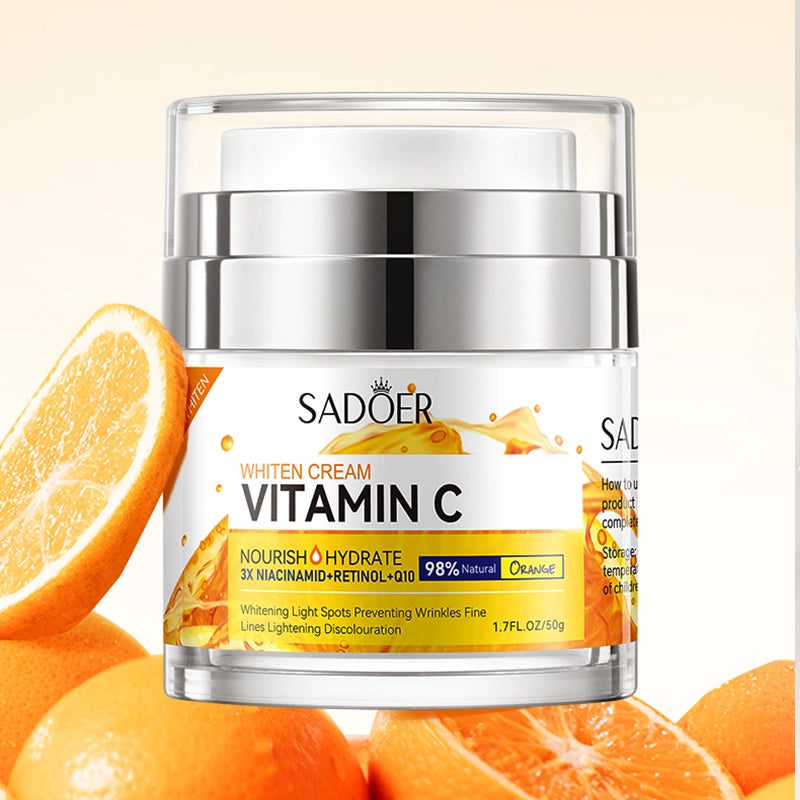 ROREC SADOER Vitamin C Whitening Cream Nourish Hydrate 3X Niacinamid Retinol Q10 Firmness Elasticity Cream 50g