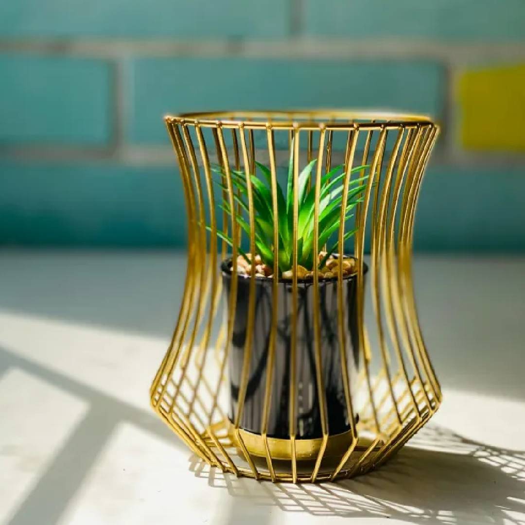 Gold Metallic Nordic Mini Artificial Cute Plant Pot Holder Stand