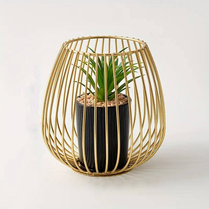 Gold Metallic Nordic Mini Artificial Greenery Potted Plant Holder Stand