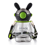 Cute Space Rabbit Design Water Bottle With Straw