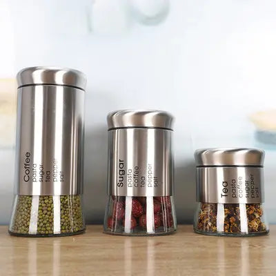 Multipurpose Glass Airtight Container Jar With Stainless Steel Lid 3Pcs Set in Different Sizes Set