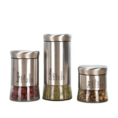 Multipurpose Glass Airtight Container Jar With Stainless Steel Lid 3Pcs Set in Different Sizes Set