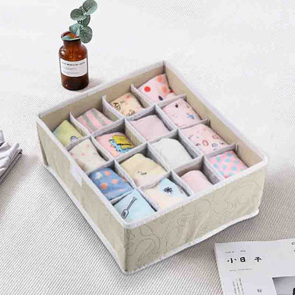 24 Grid Storage Boxes Foldable Wardrobe Drawer Divider Lidded Closet Organizer for Underwear Socks Bra High Quality Fabric