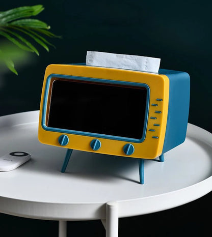 2in1 Creative Retro TV Tissue Box Organizer With Phone Stand