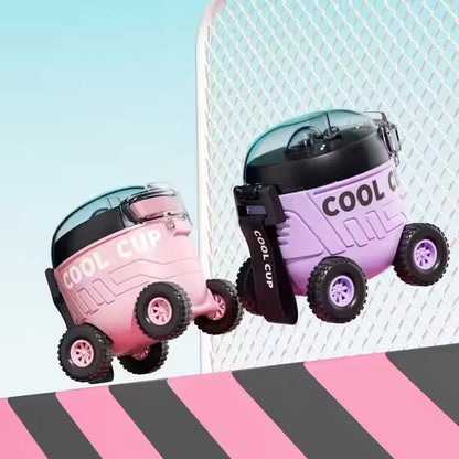 Portable Cool Cup Cartoon Toys Baby Car With Wheel Sipper Water Bottle For Kids 550ml