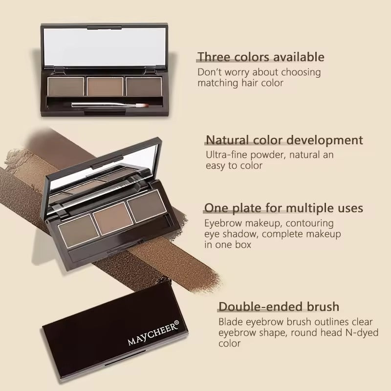 MAYCHEER Silky Texture Tricolor Long Lasting Waterproof 3 Color Eyebrow Powder