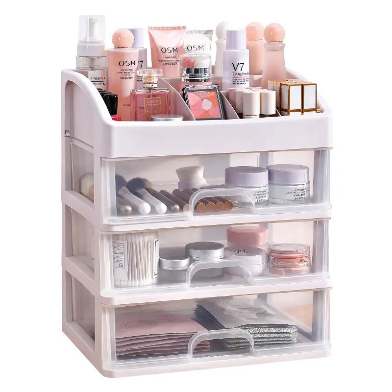 Multipurpose 3 Clear Drawers Makeup Cosmetic Countertop Organizer Storage Box