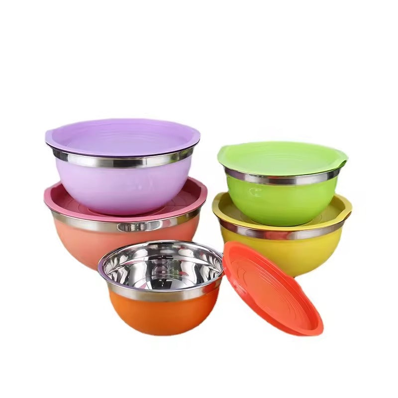 Multifunctional Stainless Steel Colorful Mixing Bowl With Lid Set Of 5