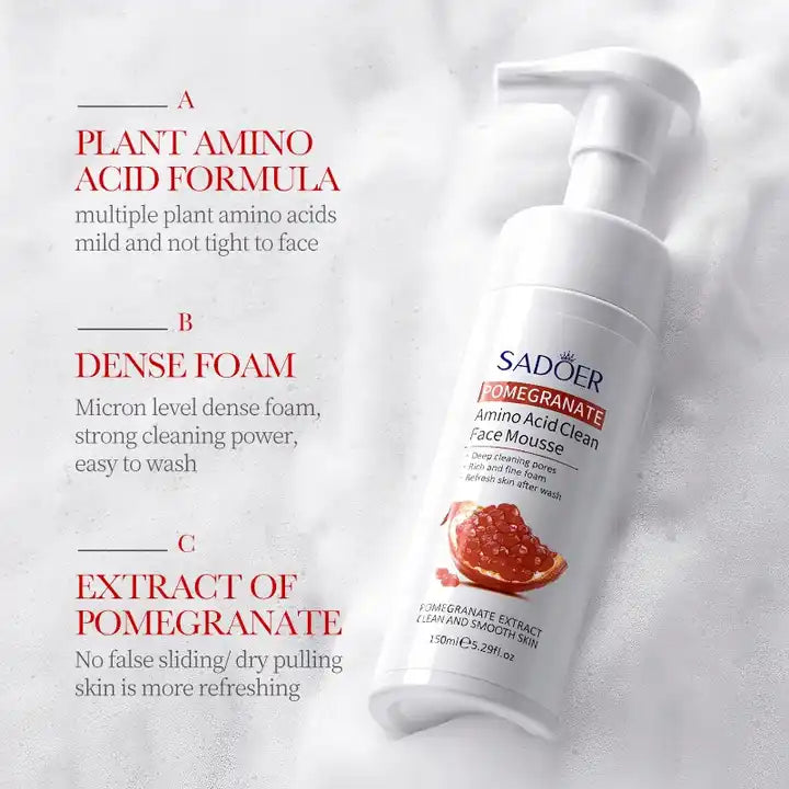 SADOER Pomegranate Amino Acid Cleansing Mousse Oil Control Exfoliating Moisturizing Facial Cleanser