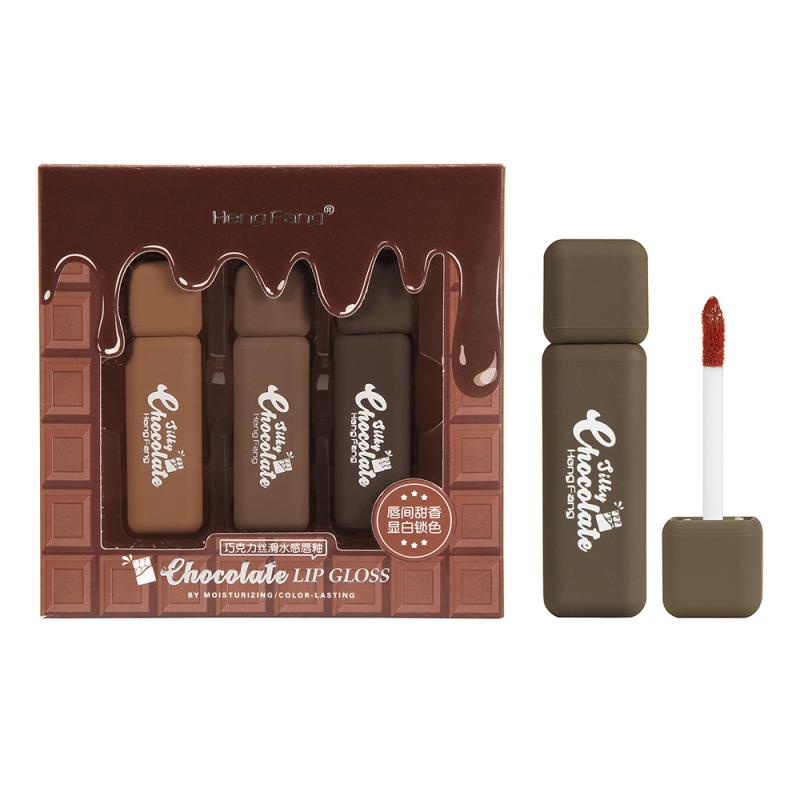 HENGFANG Silky Chocolate 3Pcs Set Lip Gloss Long Lasting Waterproof