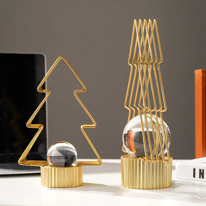 Luxury Christmas Tree Shape Metal Ornament With Crystal Ball Unique Design For Table Decor