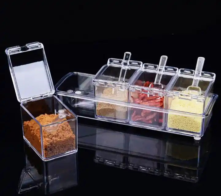 Multipurpose Crystal Spice Box Masala Box with Spoons 4pcs