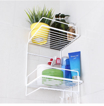 Multifunctional Wall Mounted 2 Tier Corner Shelves Storage Rack Organizer