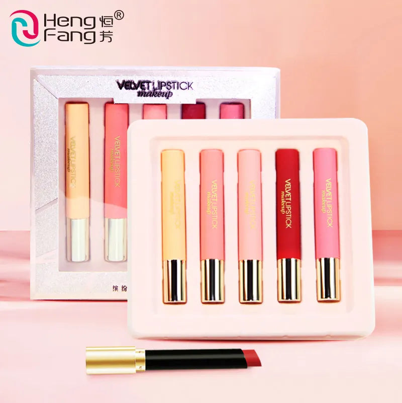 Heng Fang Pack of 5 Lipstick Soft Valvet Matte Colors