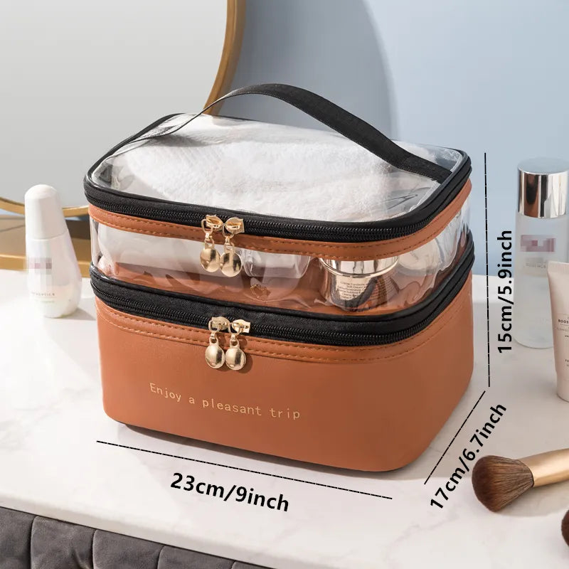 Multifunctional Double Zip 2 Layer Cosmetic Pouch Makeup Bag Organizer