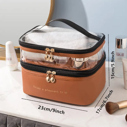 Multifunctional Double Zip 2 Layer Cosmetic Pouch Makeup Bag Organizer