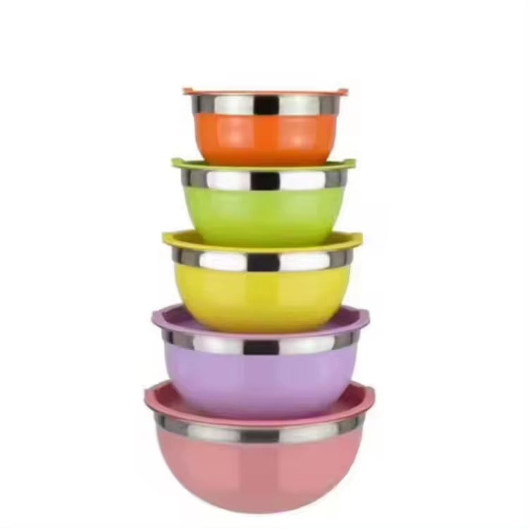 Multifunctional Stainless Steel Colorful Mixing Bowl With Lid Set Of 5