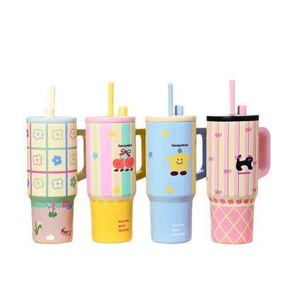 Stainless Steel New 3D Printed Tumbler Mug Vacuum Thermos With Straw Handle Water Bottle 1200ml