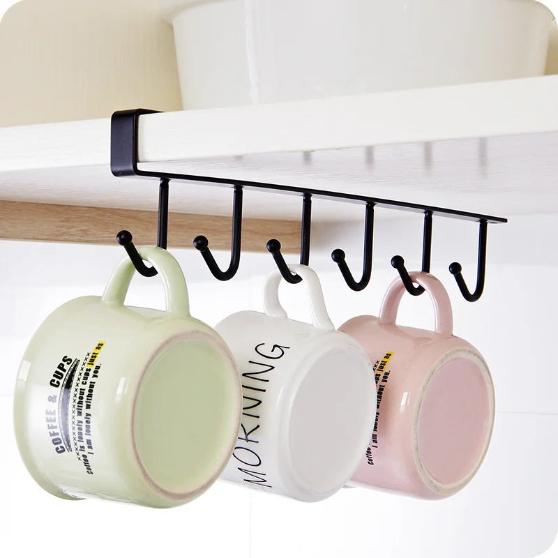 6 Iron Hook Under Cabinet Mug Holder Storage Hooks for Shelf, Cup Holder (Single Mug Patti)