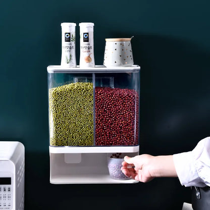 Wall Mounted Transparent Grain Storage Box Space Saving Cereal Dispenser