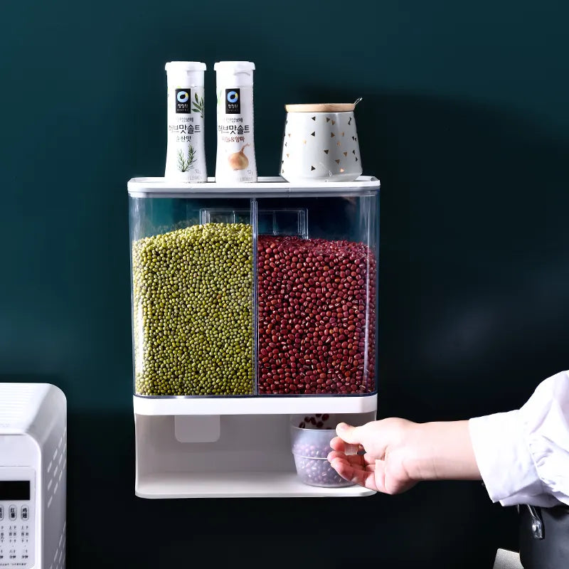Wall Mounted Transparent Grain Storage Box Space Saving Cereal Dispenser