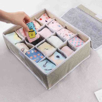 24 Grid Storage Boxes Foldable Wardrobe Drawer Divider Lidded Closet Organizer for Underwear Socks Bra High Quality Fabric