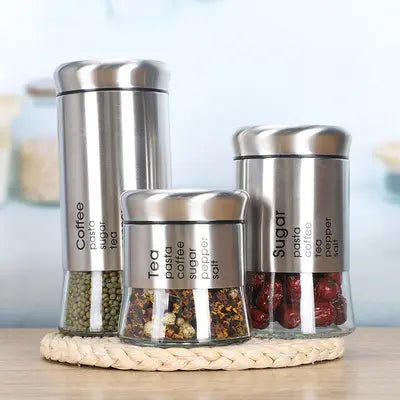 Multipurpose Glass Airtight Container Jar With Stainless Steel Lid 3Pcs Set in Different Sizes Set