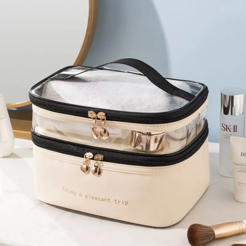 Multifunctional Double Zip 2 Layer Cosmetic Pouch Makeup Bag Organizer