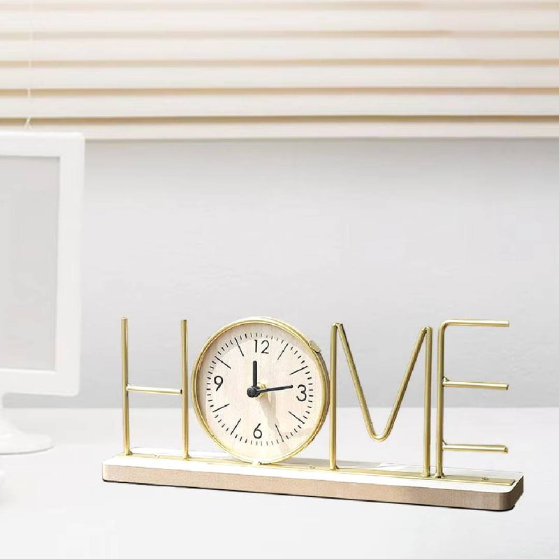 Home Clock Modern Metal Home Clock With Wooden Base Desktop Clock