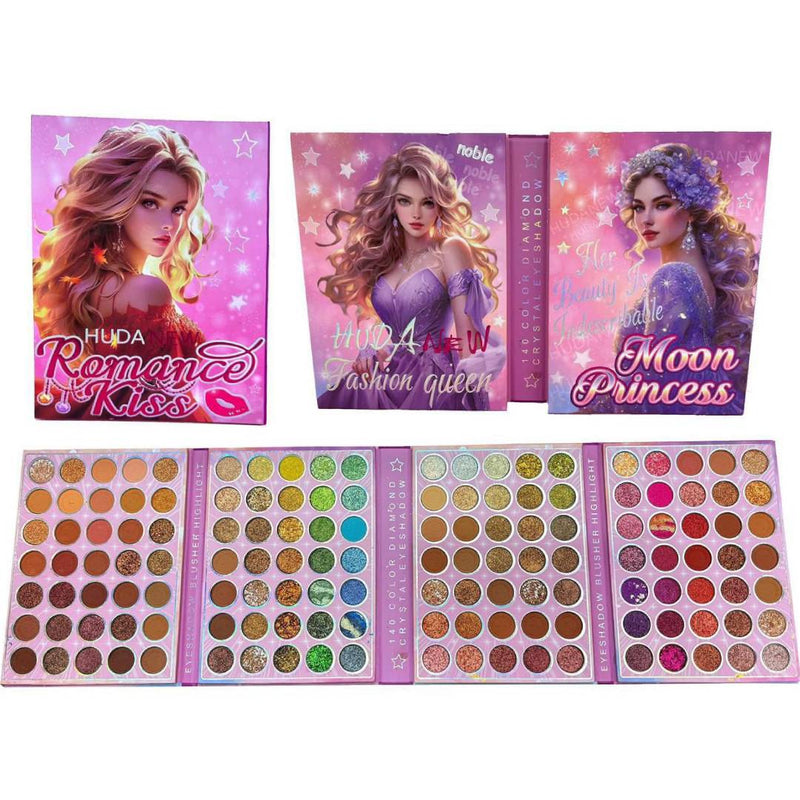 Huda Romance Kiss Fashion Queen Moon Princess 4 Fold 140 Color Eyeshadow Palette