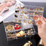 2 Layer Multi Grid Jewellery Organizer - Clear Storage Box For Earrings & Necklaces