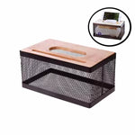 Iron Material Tissue Box  With Wooden Lid Cover And Mobile Holder Stand