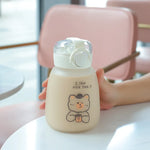 Kids Cartoon Glass Water Bottle Mug Animal School Drinking Water Straw Cup Gravity Ball Straw Thermos Bottle