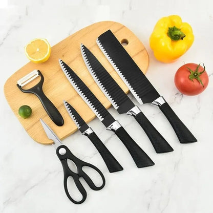 Non Stick With Stainless Steel Black Kitchen Knife 6Pcs Set