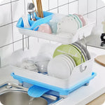 Multipurpose Double Layer Kitchen Drain Dishes Storage Rack With Large Plastic Basket With Tray Kitchen Utensils Organizer