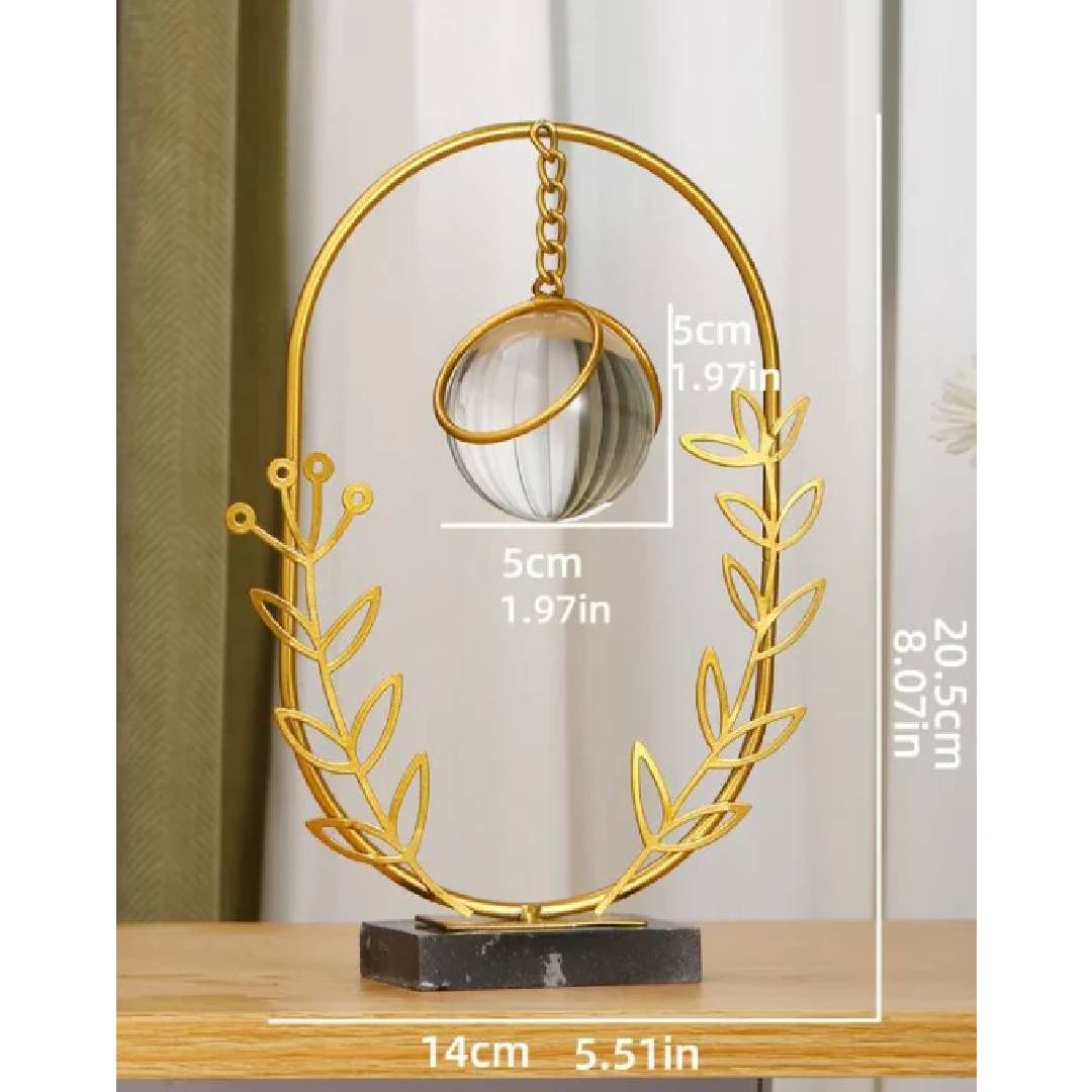 Leaf Metal Ornament With Crystal Ball Oval Design For Table Decor