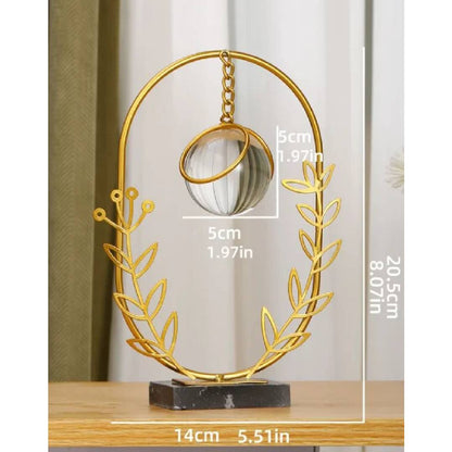 Leaf Metal Ornament With Crystal Ball Oval Design For Table Decor